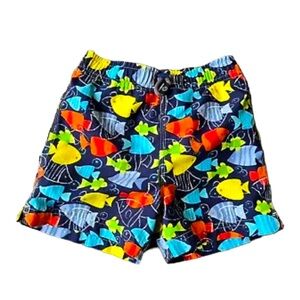 OSH KOSH Swim Trunks Boy Size 18 Months Multicolored Fish,  Lined Elastic Waist